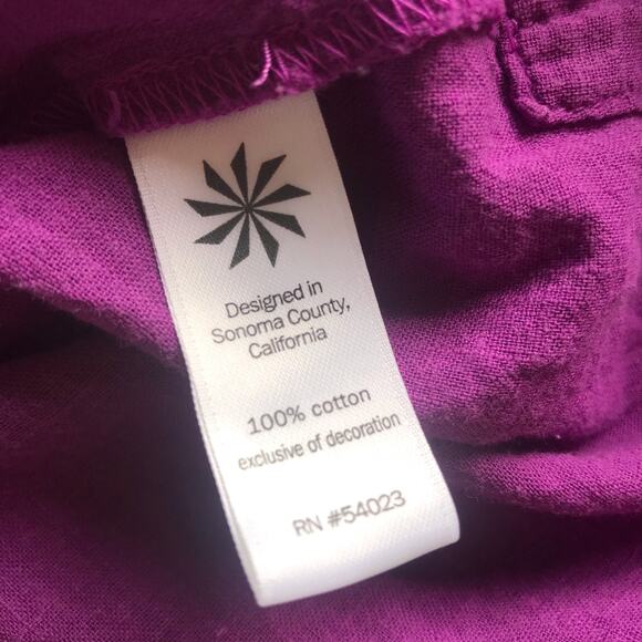 Athleta Embroidered V-Neck Purple Cotton Short Sleeve Shirt Women's Size Small - Picture 5 of 7